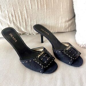 Vintage Prada Black Canvas Heels